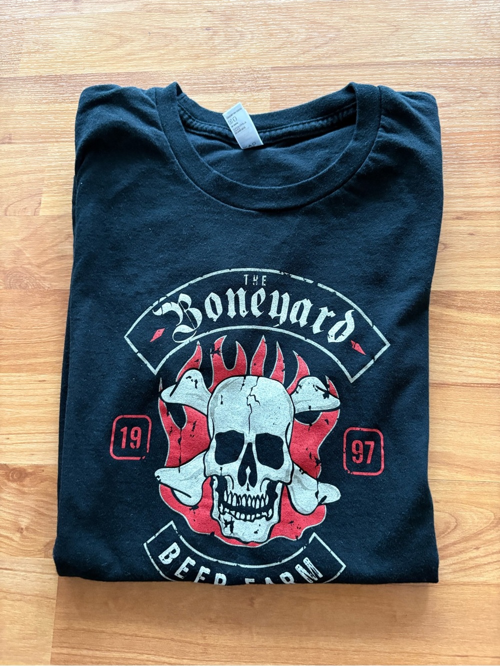 American Apparel Black Tee with Red & White Skull Graphic